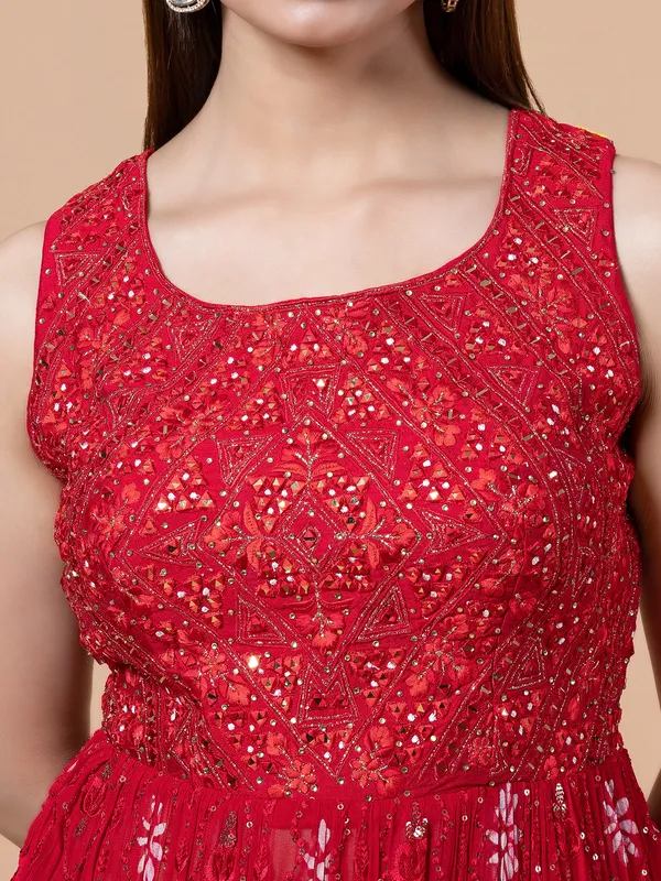 Red georgette nayra cut palazzo suit