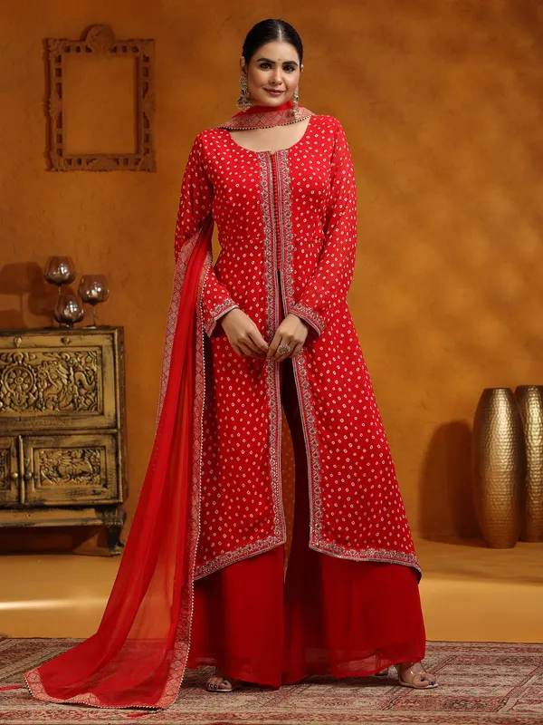 Red georgette wedding wear palazzo suit for women