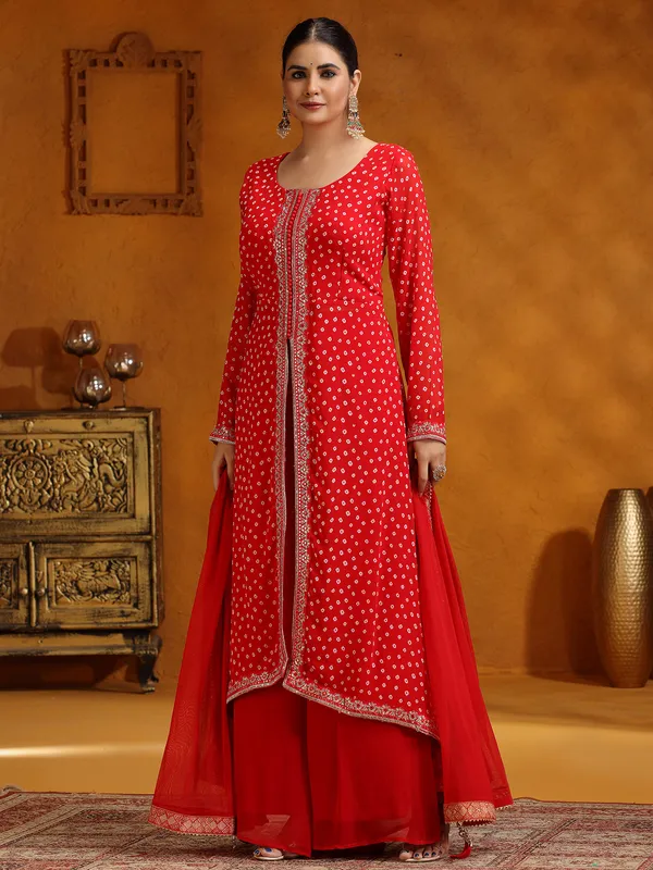 Red georgette wedding wear palazzo suit for women