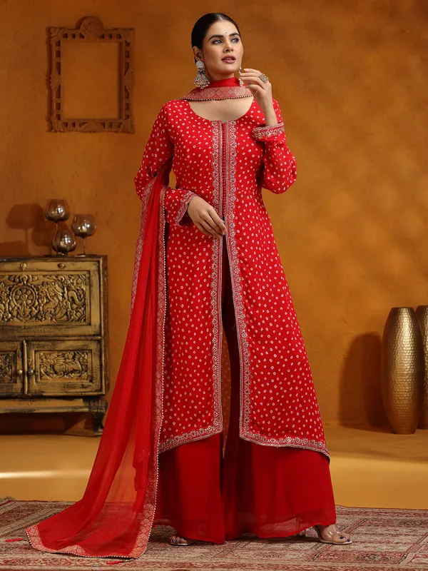 Red georgette wedding wear palazzo suit for women