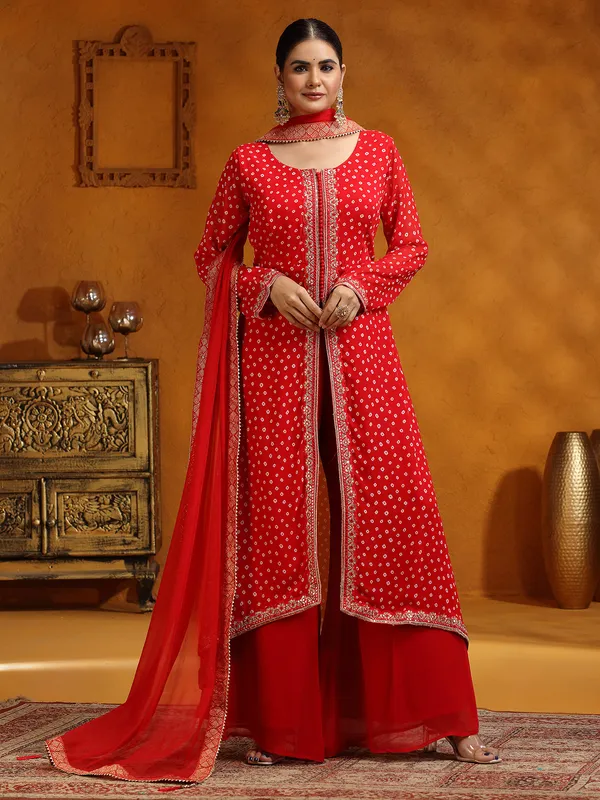 Red georgette wedding wear palazzo suit for women