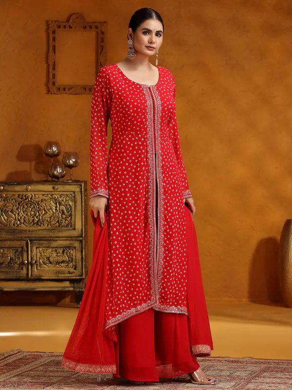 Red georgette wedding wear palazzo suit for women