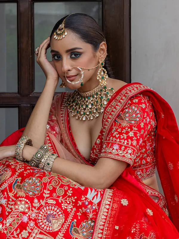 Red gorgeous silk bridal lehenga choli