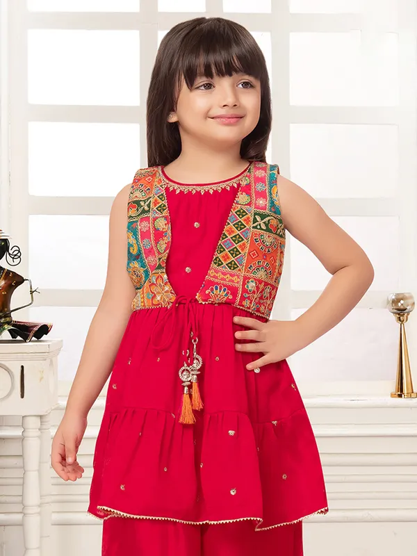 Red jacket style salwar suit for girls