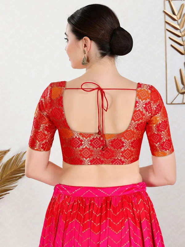 Red jacquard blouse