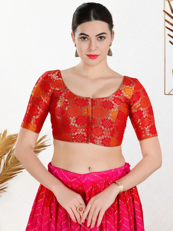 Red jacquard blouse