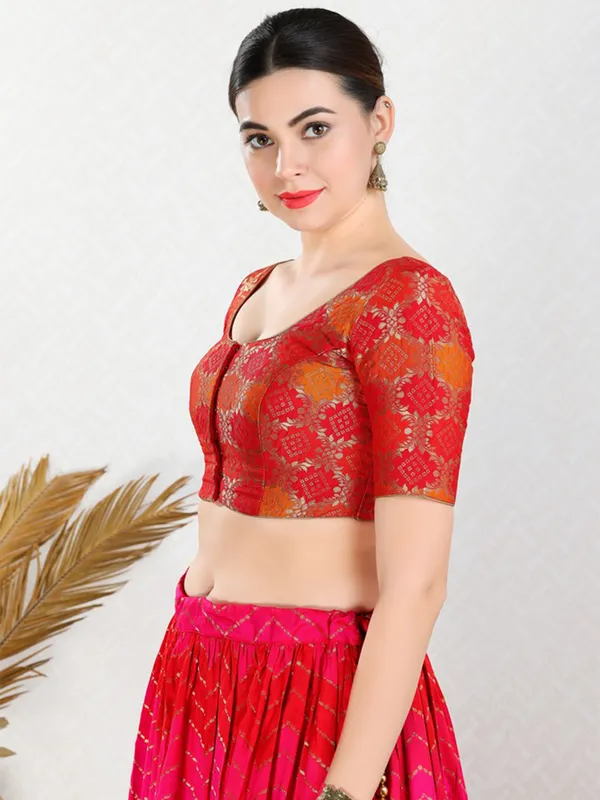 Red jacquard blouse