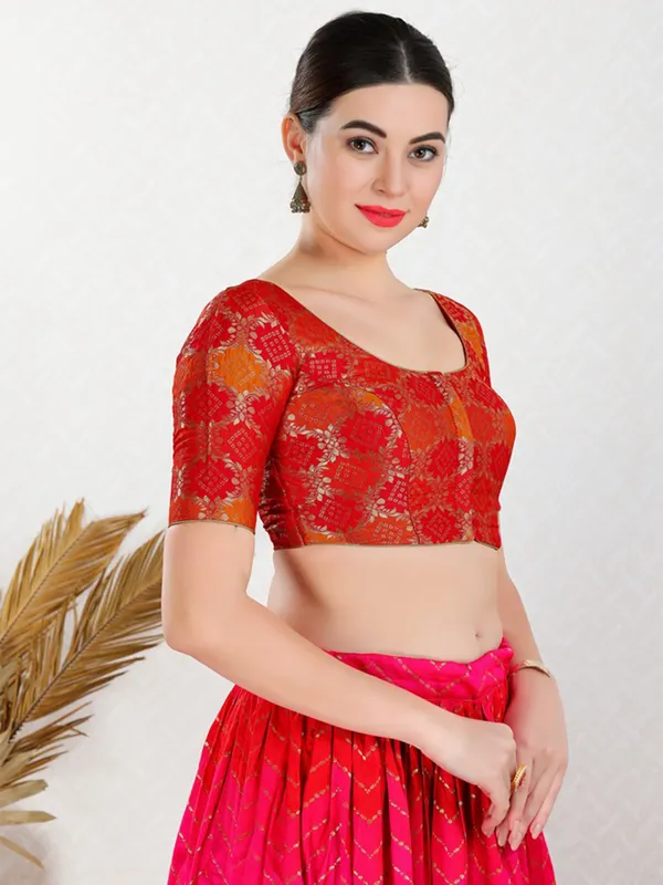 Red jacquard blouse