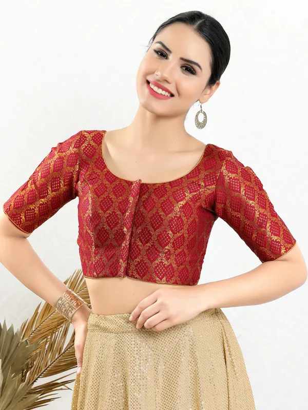 Red jacquard ready made blouse