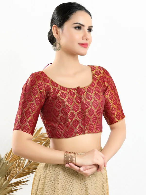 Red jacquard ready made blouse