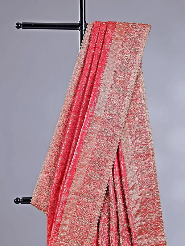 Red kanjivaram silk saree with gota work