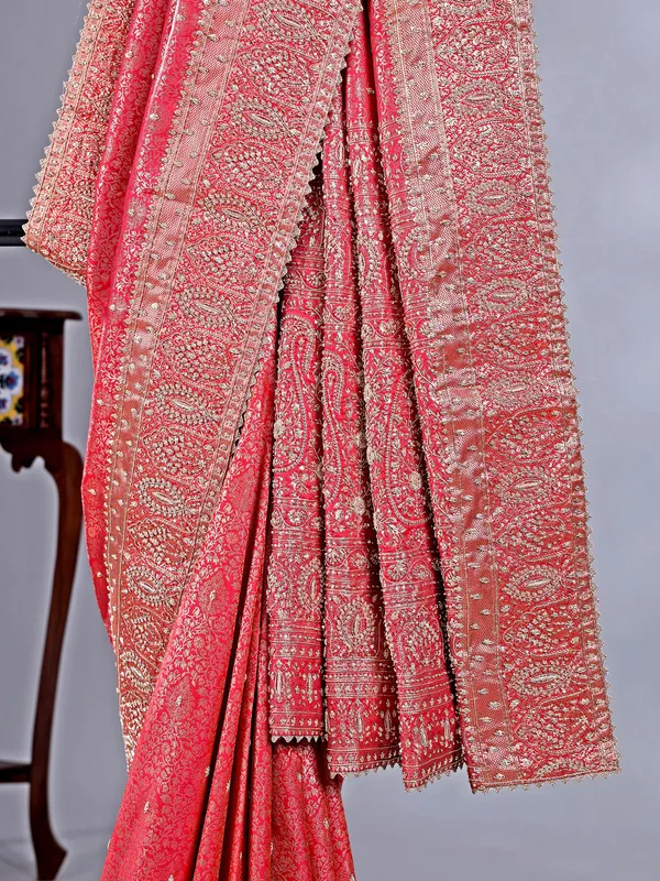 Red kanjivaram silk saree with gota work