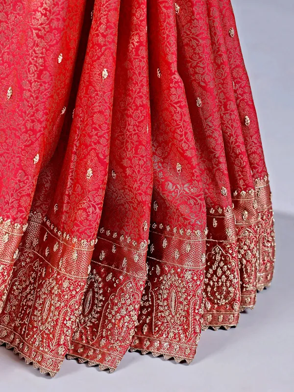 Red kanjivaram silk saree with gota work