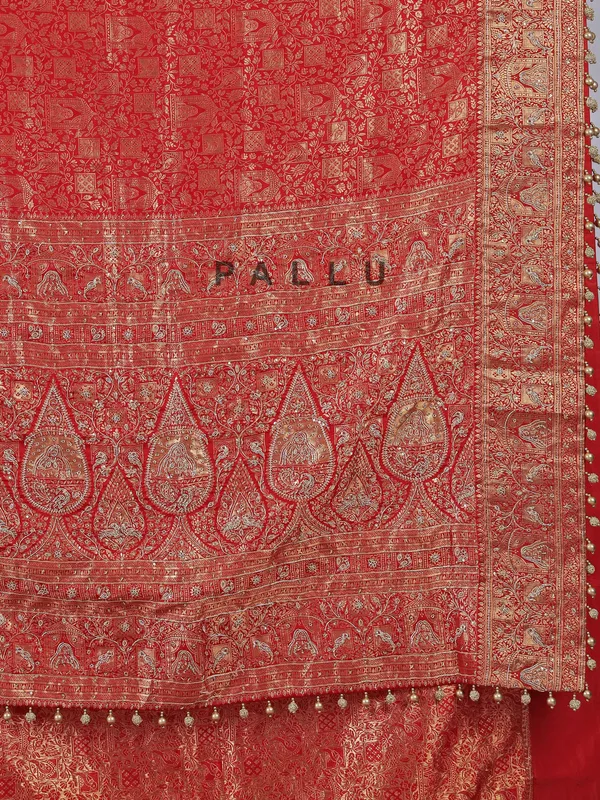Red kanjivaram silk saree with zardosi weaving