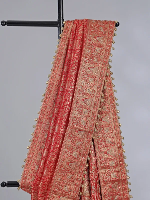Red kanjivaram silk saree with zardosi weaving