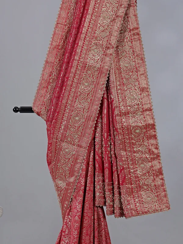 Red kanjivaram silk saree with zardosi work