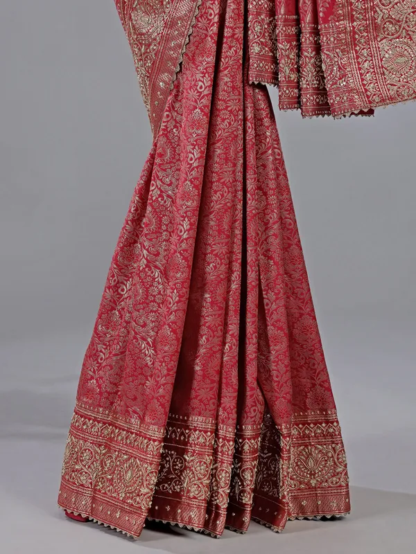 Red kanjivaram silk saree with zardosi work