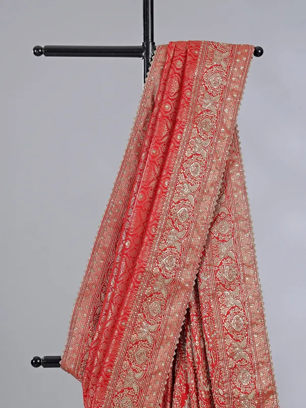 Red kanjivaram silk saree with zari work