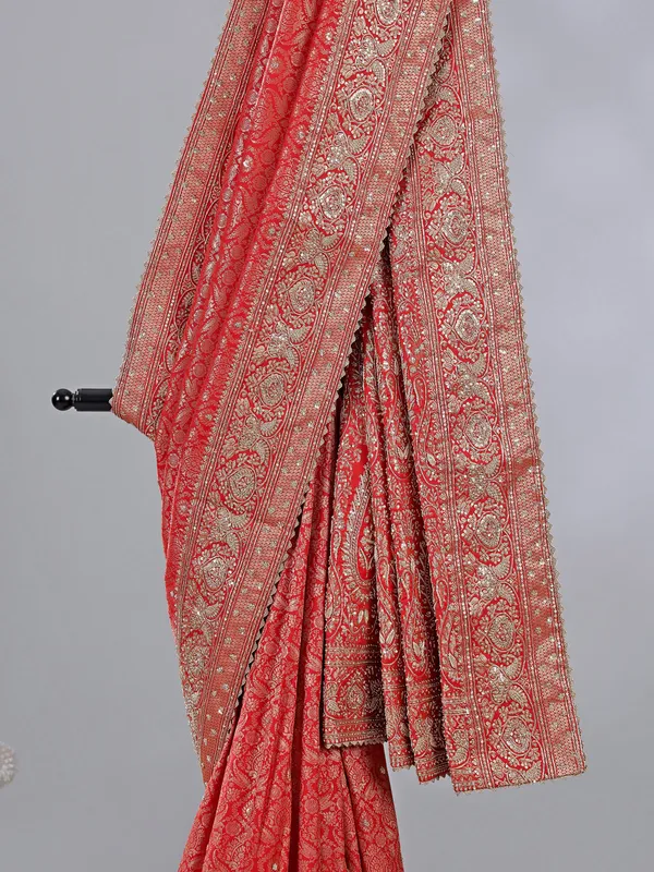 Red kanjivaram silk saree with zari work