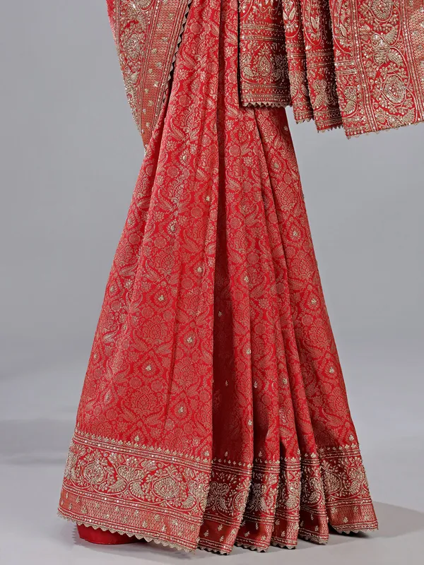 Red kanjivaram silk saree with zari work