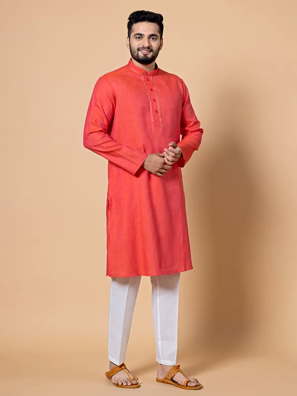 Red linen festive look  Men Kurta pajama