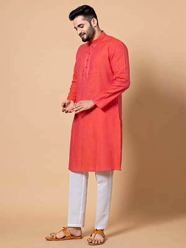 Red linen festive look  Men Kurta pajama