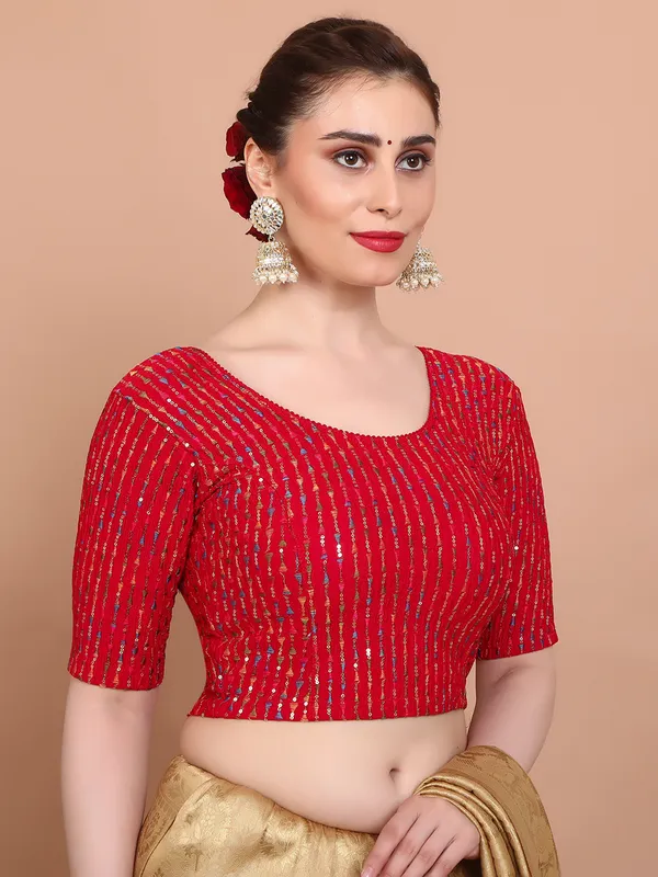 Red lycra strechable ready made blouse