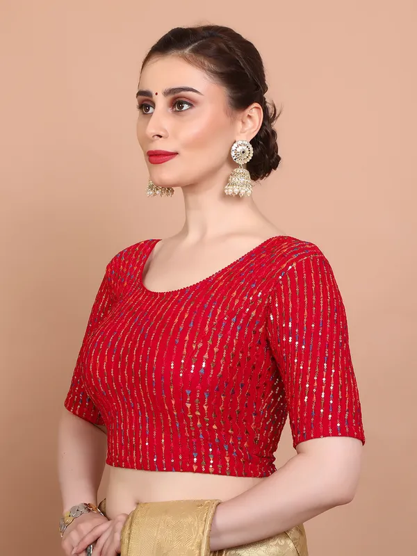 Red lycra strechable ready made blouse