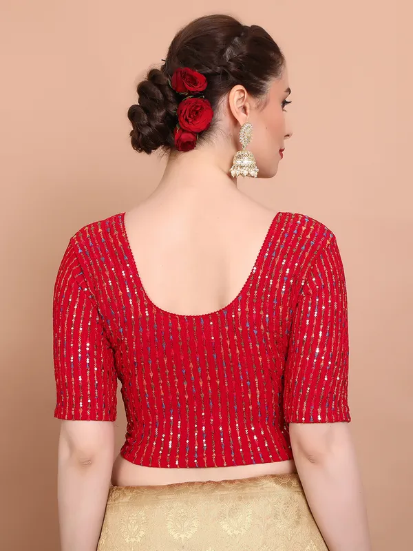 Red lycra strechable ready made blouse