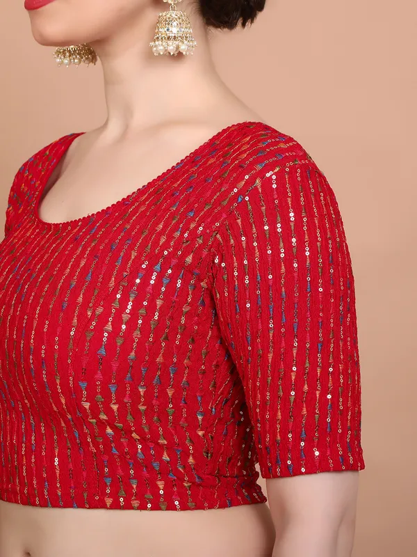 Red lycra strechable ready made blouse