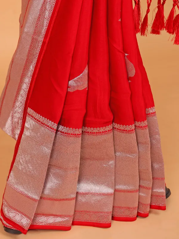 Red modal silk saree for wedding wear