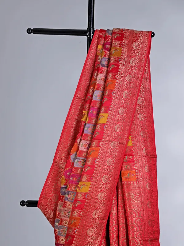 Red modal silk saree with zari work