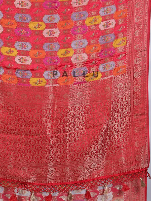 Red modal silk saree with zari work