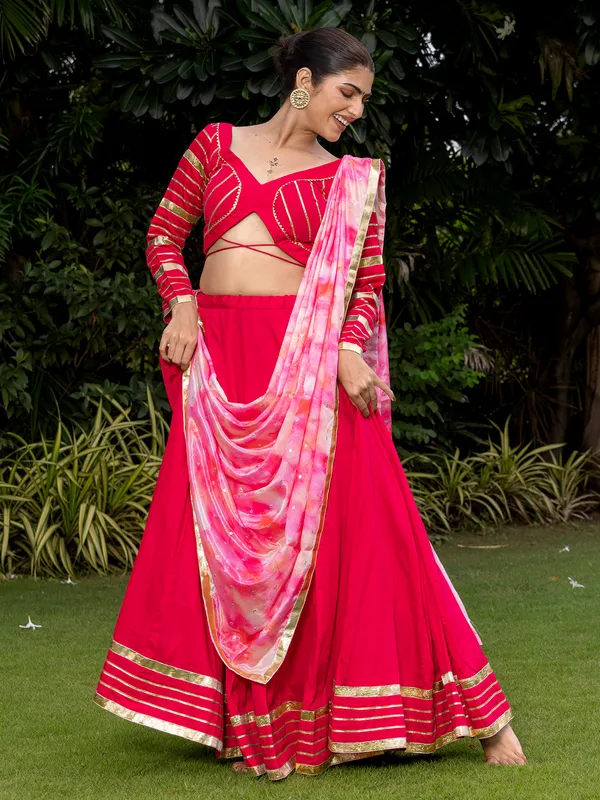 Red navratri silk lehenga choli with gota work