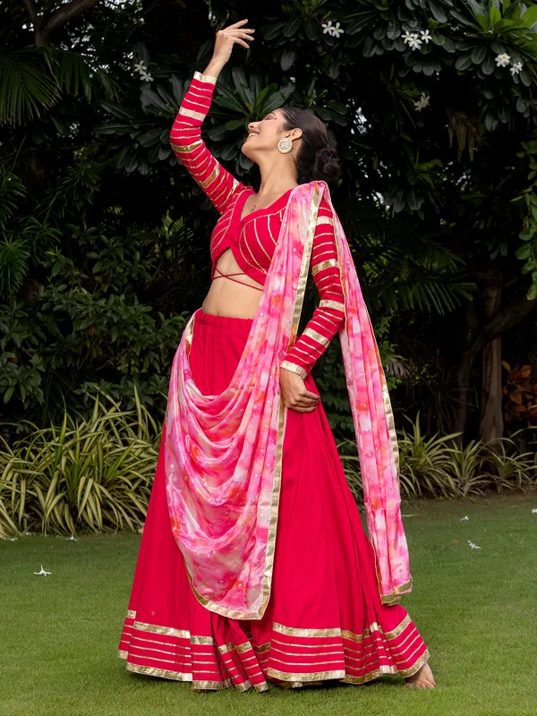Red navratri silk lehenga choli with gota work