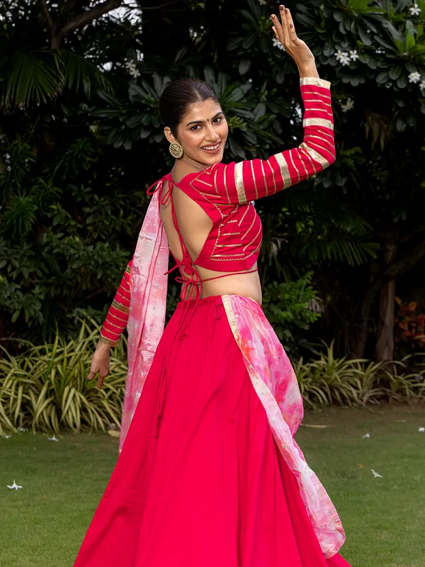 Red navratri silk lehenga choli with gota work