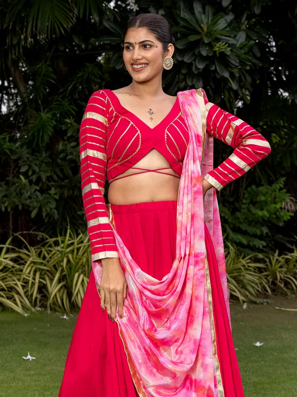 Red navratri silk lehenga choli with gota work