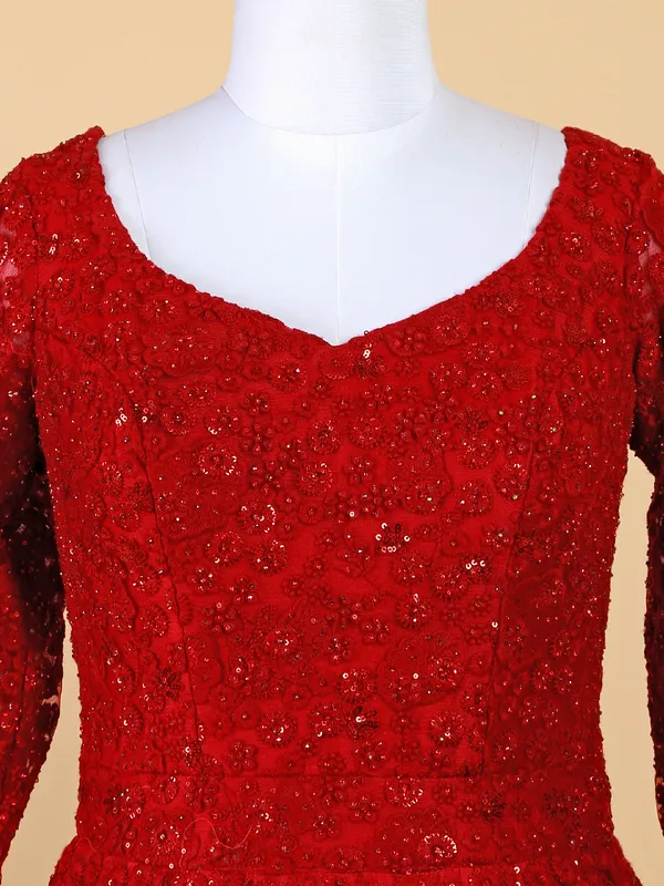 Red net floor length suit