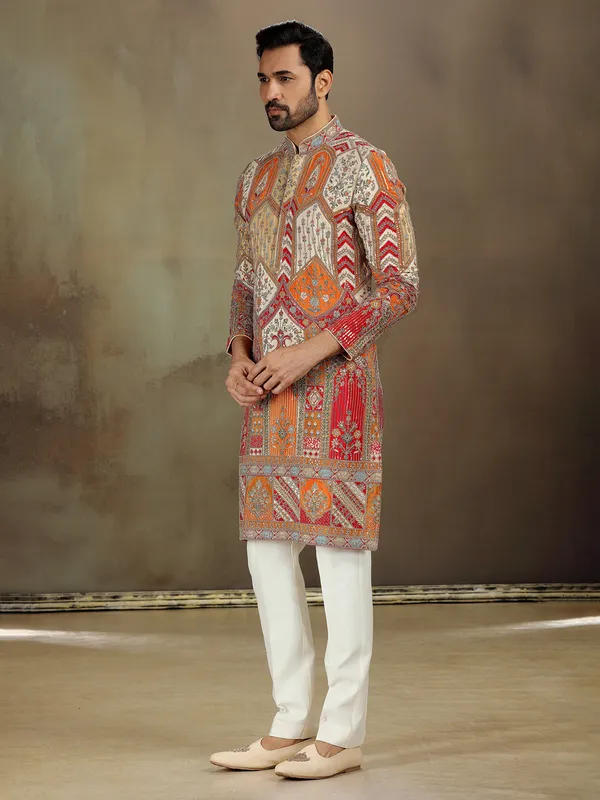 Red orange zardosi kurta for navratri look