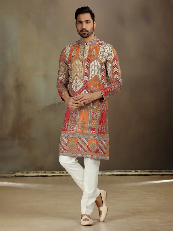 Red orange zardosi kurta for navratri look