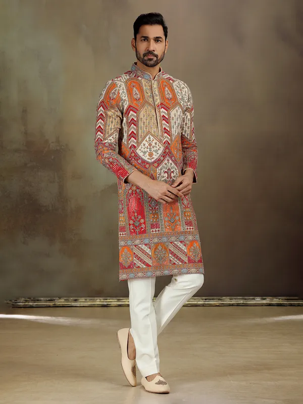 Red orange zardosi kurta for navratri look