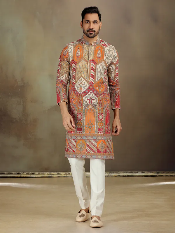 Red orange zardosi kurta for navratri look