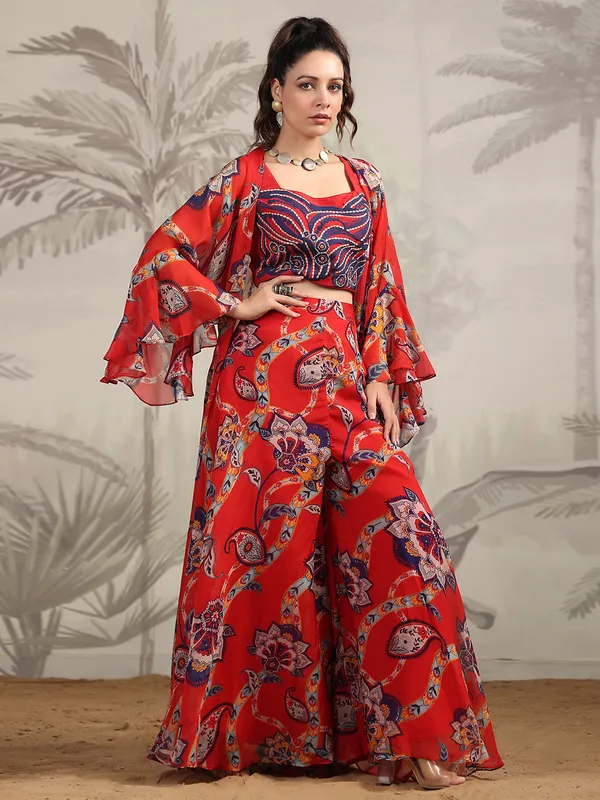 Red organza jacket style co ord set