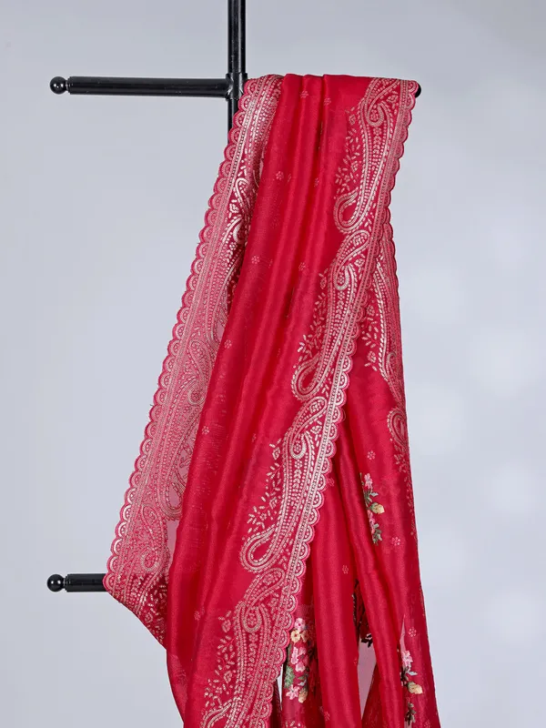 Red organza saree with traditional sequins work