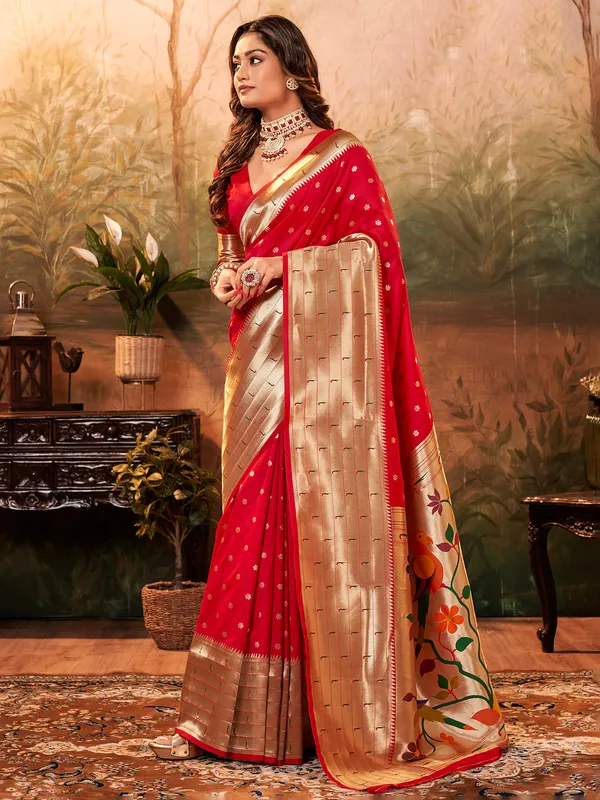Red paithani silk saree for wedding