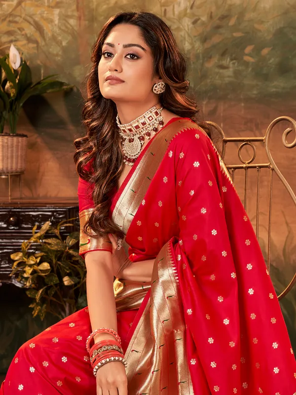 Red paithani silk saree for wedding