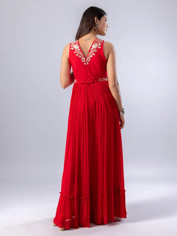 Red palazzo suit in soft georgette