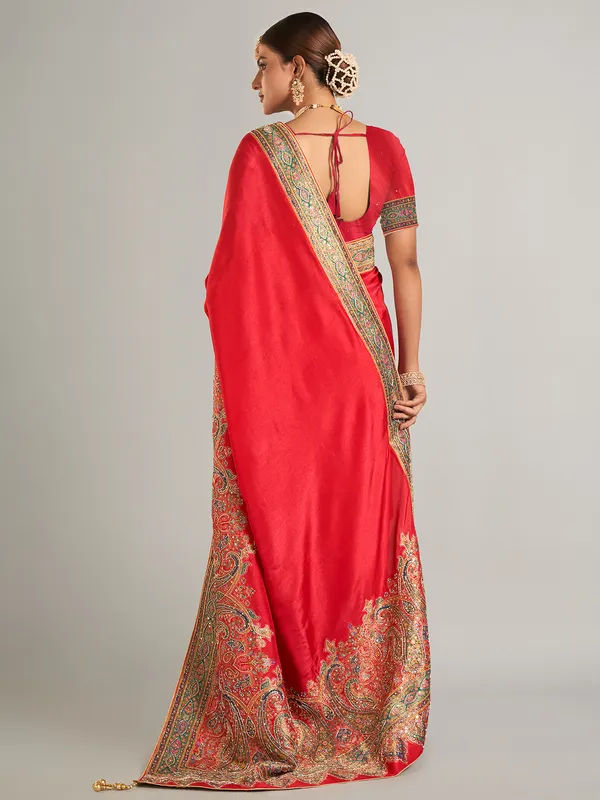 Red pashmina silk wedding wear saree