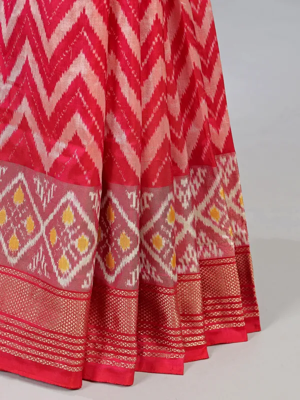 Pink zigzag printed patola silk saree