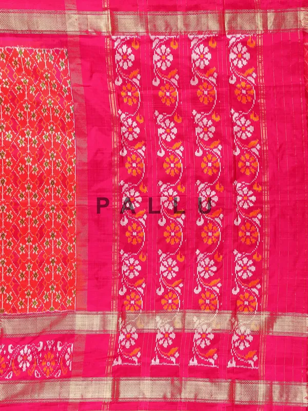 Red patola silk saree with print